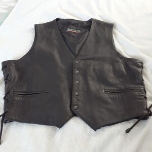 Black Leather Lace Up Sides Snap Front Western Biker Jacket Sz XXL